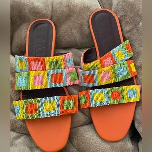 Beautiful, colorful beaded designer slides.  EU size 41:W11